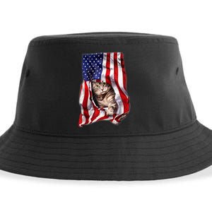 American Flag Cat 4th Of July Kitten Patriotic Pet Lover Sustainable Bucket Hat