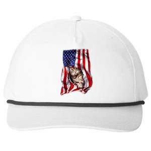 American Flag Cat 4th Of July Kitten Patriotic Pet Lover Snapback Five-Panel Rope Hat