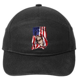 American Flag Cat 4th Of July Kitten Patriotic Pet Lover 7-Panel Snapback Hat