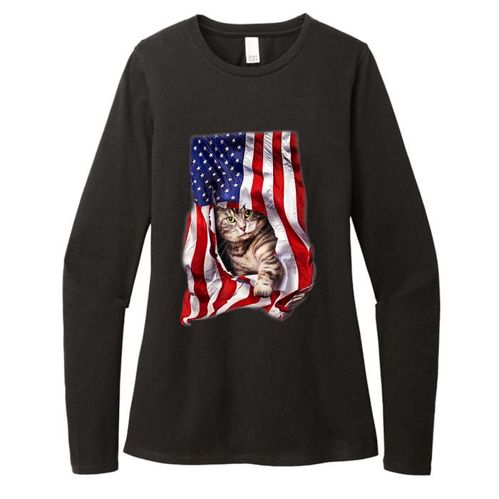 American Flag Cat 4th Of July Kitten Patriotic Pet Lover Womens CVC Long Sleeve Shirt