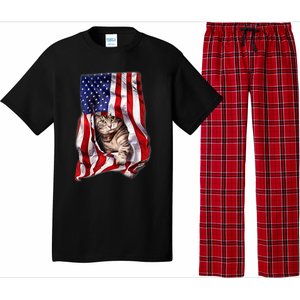 American Flag Cat 4th Of July Kitten Patriotic Pet Lover Pajama Set