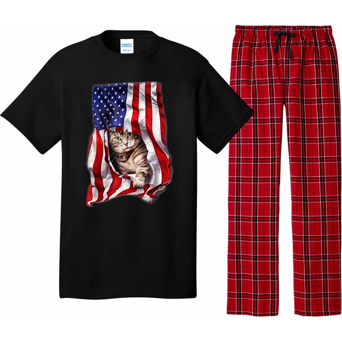 American Flag Cat 4th Of July Kitten Patriotic Pet Lover Pajama Set