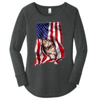 American Flag Cat 4th Of July Kitten Patriotic Pet Lover Women's Perfect Tri Tunic Long Sleeve Shirt