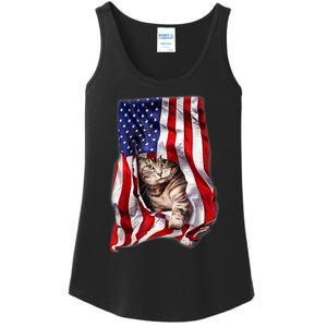 American Flag Cat 4th Of July Kitten Patriotic Pet Lover Ladies Essential Tank