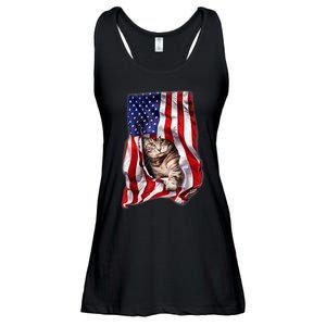 American Flag Cat 4th Of July Kitten Patriotic Pet Lover Ladies Essential Flowy Tank