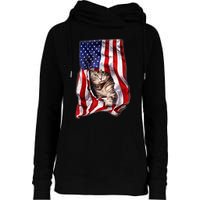 American Flag Cat 4th Of July Kitten Patriotic Pet Lover Womens Funnel Neck Pullover Hood