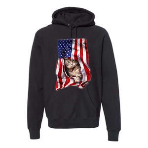 American Flag Cat 4th Of July Kitten Patriotic Pet Lover Premium Hoodie