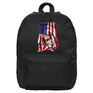 American Flag Cat 4th Of July Kitten Patriotic Pet Lover 16 in Basic Backpack