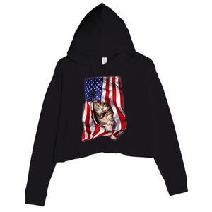 American Flag Cat 4th Of July Kitten Patriotic Pet Lover Crop Fleece Hoodie