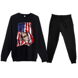 American Flag Cat 4th Of July Kitten Patriotic Pet Lover Premium Crewneck Sweatsuit Set