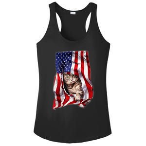 American Flag Cat 4th Of July Kitten Patriotic Pet Lover Ladies PosiCharge Competitor Racerback Tank