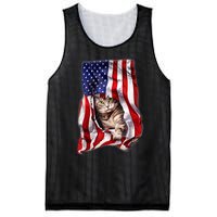 American Flag Cat 4th Of July Kitten Patriotic Pet Lover Mesh Reversible Basketball Jersey Tank