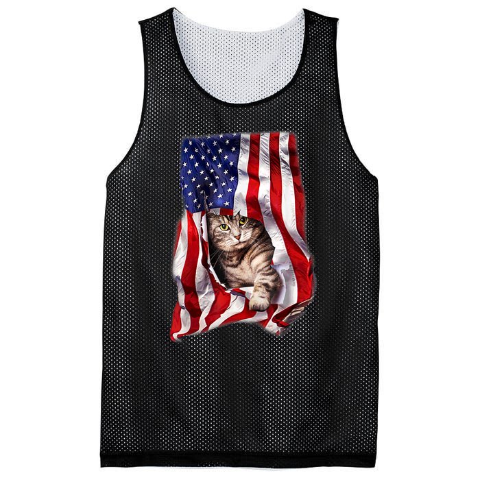 American Flag Cat 4th Of July Kitten Patriotic Pet Lover Mesh Reversible Basketball Jersey Tank