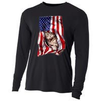 American Flag Cat 4th Of July Kitten Patriotic Pet Lover Cooling Performance Long Sleeve Crew