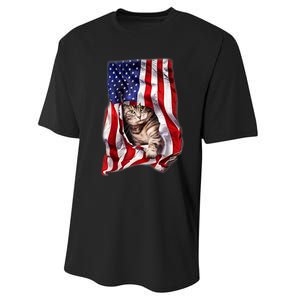 American Flag Cat 4th Of July Kitten Patriotic Pet Lover Performance Sprint T-Shirt