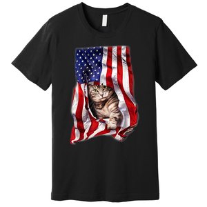 American Flag Cat 4th Of July Kitten Patriotic Pet Lover Premium T-Shirt