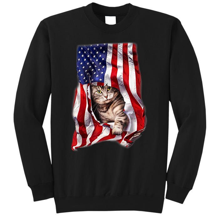 American Flag Cat 4th Of July Kitten Patriotic Pet Lover Tall Sweatshirt