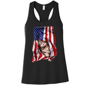 American Flag Cat 4th Of July Kitten Patriotic Pet Lover Women's Racerback Tank