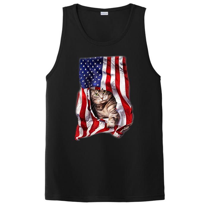 American Flag Cat 4th Of July Kitten Patriotic Pet Lover PosiCharge Competitor Tank