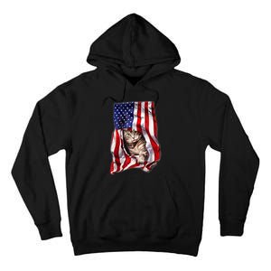 American Flag Cat 4th Of July Kitten Patriotic Pet Lover Tall Hoodie