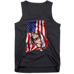 American Flag Cat 4th Of July Kitten Patriotic Pet Lover Tank Top