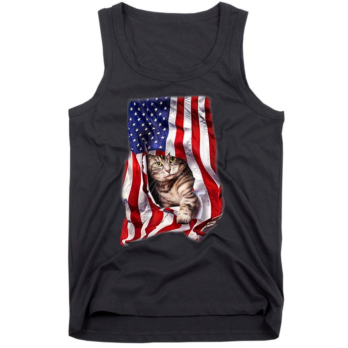 American Flag Cat 4th Of July Kitten Patriotic Pet Lover Tank Top