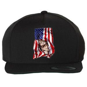 American Flag Cat 4th Of July Kitten Patriotic Pet Lover Wool Snapback Cap