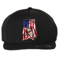 American Flag Cat 4th Of July Kitten Patriotic Pet Lover Wool Snapback Cap