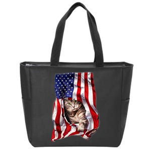 American Flag Cat 4th Of July Kitten Patriotic Pet Lover Zip Tote Bag