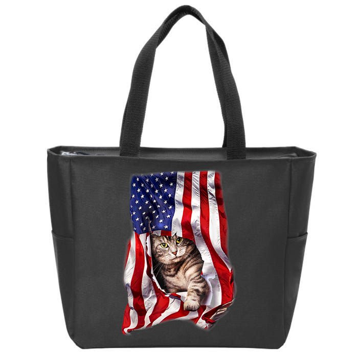 American Flag Cat 4th Of July Kitten Patriotic Pet Lover Zip Tote Bag