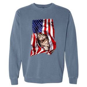 American Flag Cat 4th Of July Kitten Patriotic Pet Lover Garment-Dyed Sweatshirt