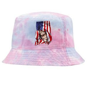 American Flag Cat 4th Of July Kitten Patriotic Pet Lover Tie-Dyed Bucket Hat