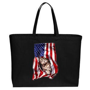 American Flag Cat 4th Of July Kitten Patriotic Pet Lover Cotton Canvas Jumbo Tote