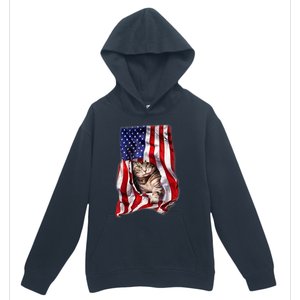 American Flag Cat 4th Of July Kitten Patriotic Pet Lover Urban Pullover Hoodie