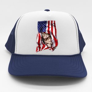 American Flag Cat 4th Of July Kitten Patriotic Pet Lover Trucker Hat