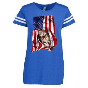 American Flag Cat 4th Of July Kitten Patriotic Pet Lover Enza Ladies Jersey Football T-Shirt