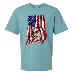 American Flag Cat 4th Of July Kitten Patriotic Pet Lover Sueded Cloud Jersey T-Shirt