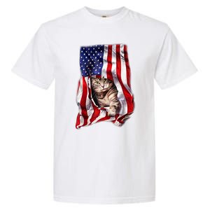 American Flag Cat 4th Of July Kitten Patriotic Pet Lover Garment-Dyed Heavyweight T-Shirt