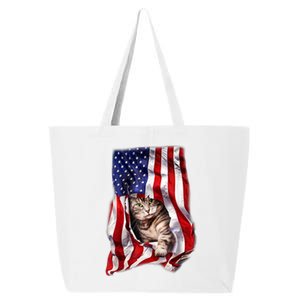 American Flag Cat 4th Of July Kitten Patriotic Pet Lover 25L Jumbo Tote