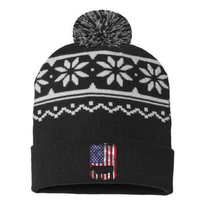 American Flag Cow Vintage Farm Animal Patriotic Farmer Gift USA-Made Snowflake Beanie