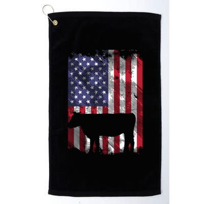 American Flag Cow Vintage Farm Animal Patriotic Farmer Gift Platinum Collection Golf Towel