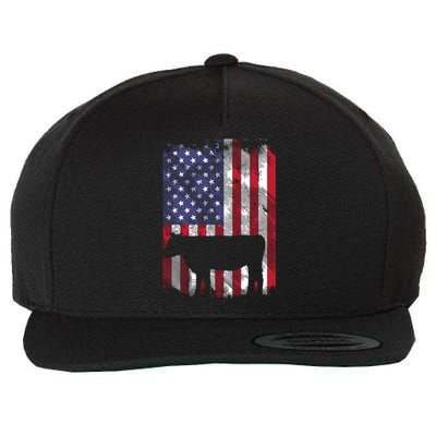 American Flag Cow Vintage Farm Animal Patriotic Farmer Gift Wool Snapback Cap