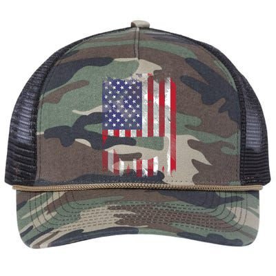 American Flag Cow Vintage Farm Animal Patriotic Farmer Gift Retro Rope Trucker Hat Cap