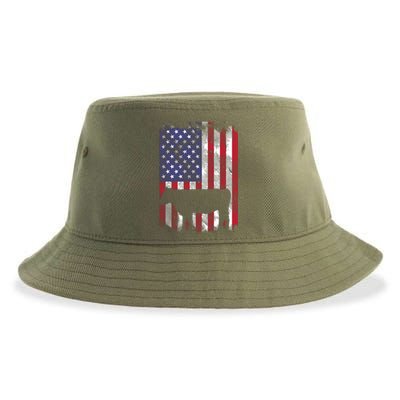 American Flag Cow Vintage Farm Animal Patriotic Farmer Gift Sustainable Bucket Hat