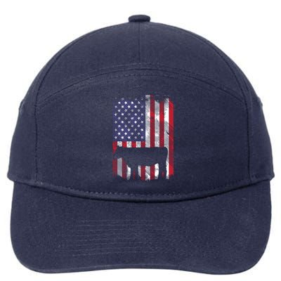 American Flag Cow Vintage Farm Animal Patriotic Farmer Gift 7-Panel Snapback Hat