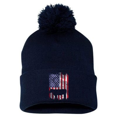 American Flag Cow Vintage Farm Animal Patriotic Farmer Gift Pom Pom 12in Knit Beanie