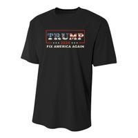 American Flag Conservative Gift With Trump 2024 Fix America Again Youth Performance Sprint T-Shirt