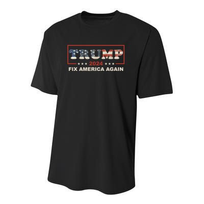 American Flag Conservative Gift With Trump 2024 Fix America Again Youth Performance Sprint T-Shirt