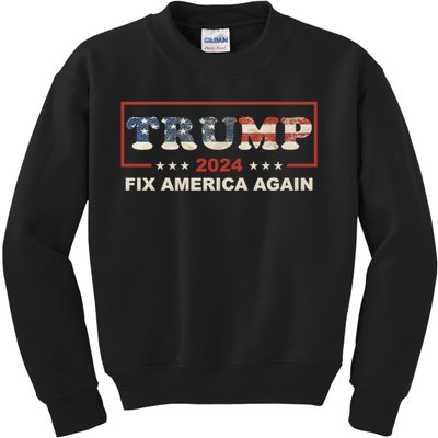 American Flag Conservative Gift With Trump 2024 Fix America Again Kids Sweatshirt