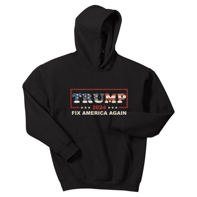 American Flag Conservative Gift With Trump 2024 Fix America Again Kids Hoodie